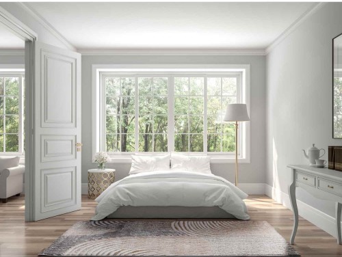 Geometryczny dywan salamanca geometria beżowy w sypialni