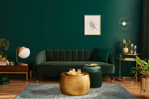 Dywan wełniany Agnella Tempo Tabis niebieski w salonie