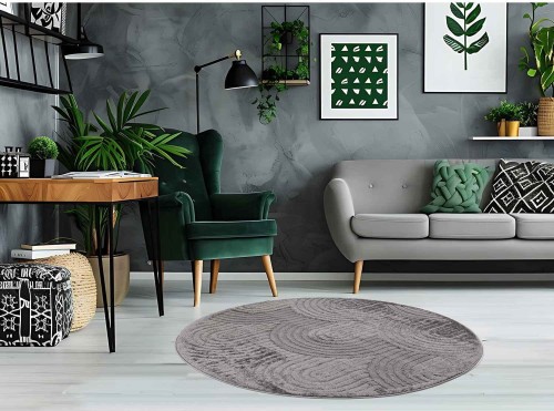 Dywan okrągły nowoczesny Chiara fala szary w salonie