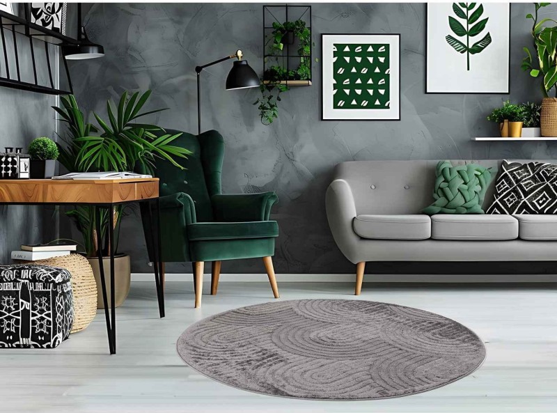 Dywan okrągły nowoczesny Chiara fala szary w salonie