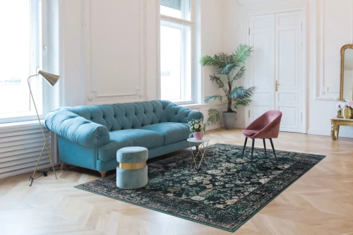 Dywan wełniany klasyczny Agnella Ballata Bevi w kolorze zielony, w salonie w stylu glamour