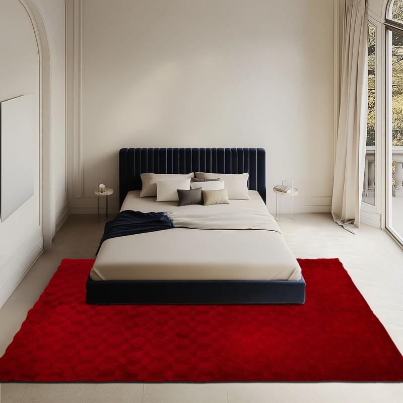 Dywan pluszowy Obsession Diamond Cut DMC 800 czerwony w sypialni