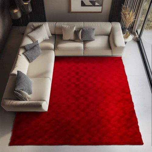 Dywan pluszowy Obsession Diamond Cut DMC 800 czerwony w salonie