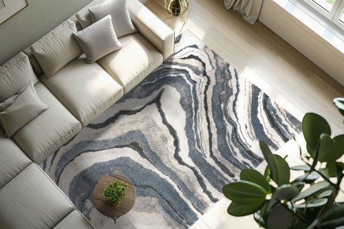 Dywan nowoczesny Obsession Bologna BOA 461 niebieski w salonie