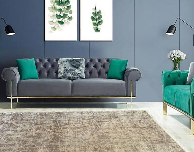 W salonie dywan geometryczny Creante 55064 beige