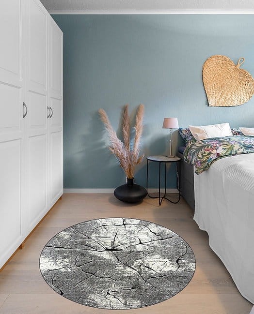 W sypialni dywan nowoczesny okrągły Miami 129 grey