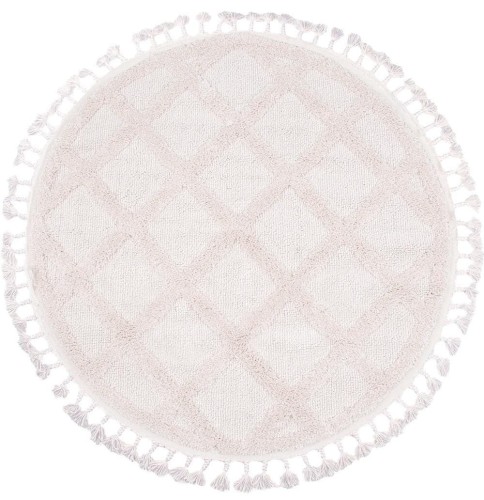 Dywan boho okrągły Berber 6803 szary z frędzlami kremowy