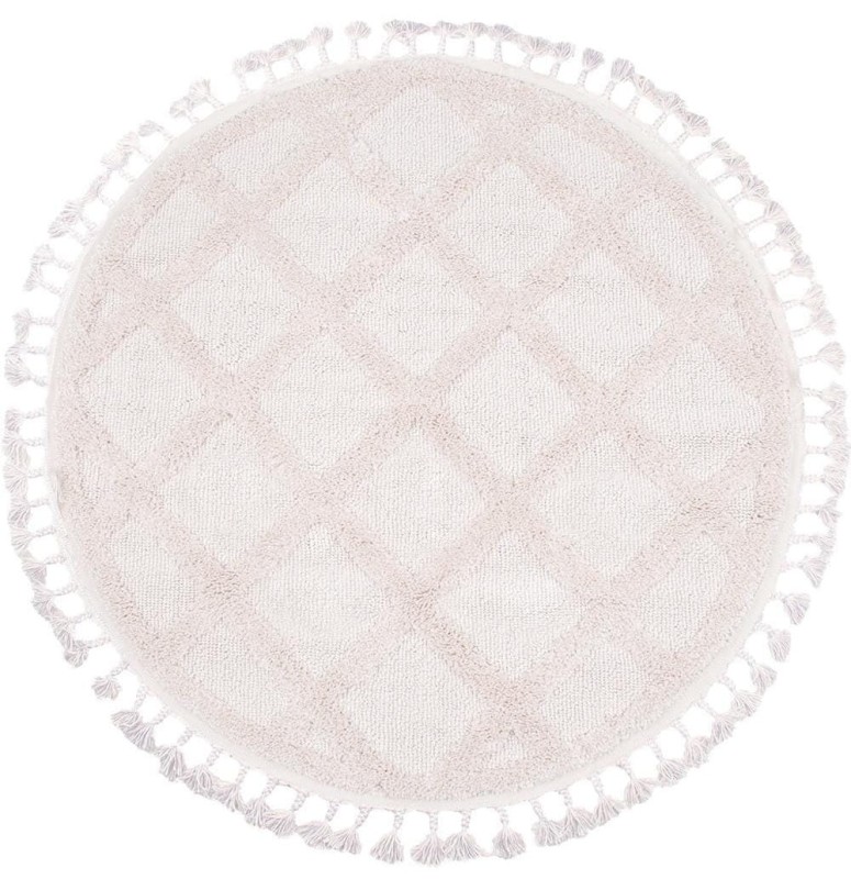 Dywan boho okrągły Berber 6803 szary z frędzlami kremowy