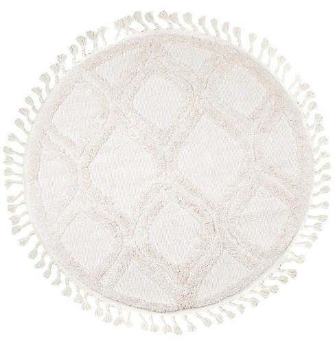 Dywan boho okrągły Berber Havana 7063 z frędzlami w kolorze kremowym