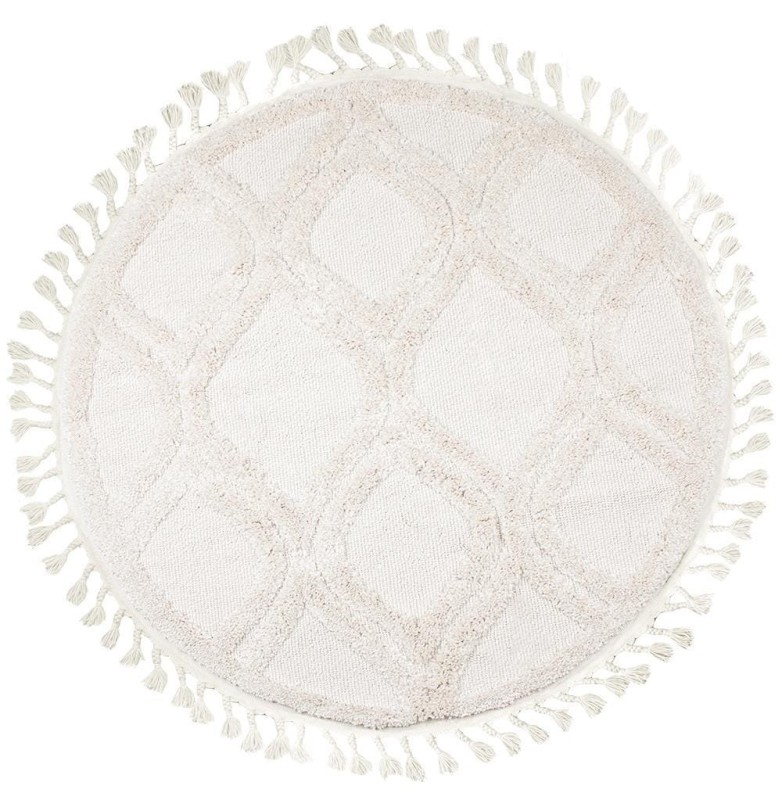 Dywan boho okrągły Berber Havana 7063 z frędzlami w kolorze kremowym
