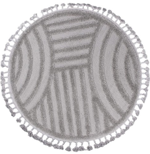 Dywan boho okrągły Berber Havana 9754 szary z frędzlami