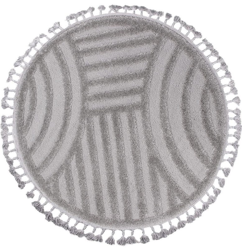 Dywan boho okrągły Berber Havana 9754 szary z frędzlami