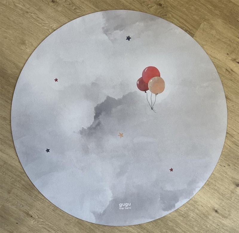 Mata podłogowa dla dzieci okrągła Prime Baloon Dream na dębowej podłodze
