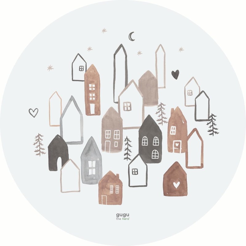 Mata podłogowa dla dzieci okrągła Play Scandi Town 118 cm