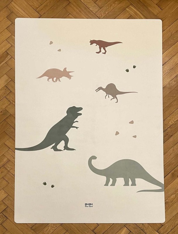 Mata podłogowa dla dzieci Dino World Big z dinozaurami na dębowej podłodze
