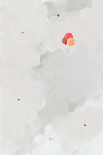 Mata podłogowa dla dzieci Prime Baloon Dream Big szara z trzema kolorowymi balonami