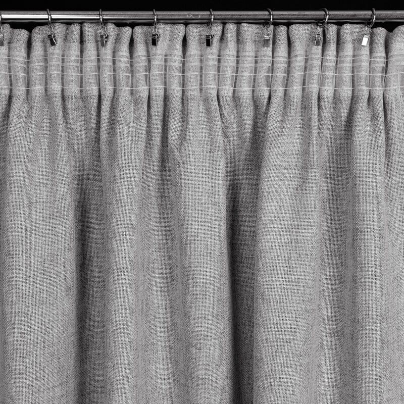 Zasłona gotowa 140x270 cm na taśmie Jula 2 srebrna zawieszona na karniszu z kołkami i żabkami