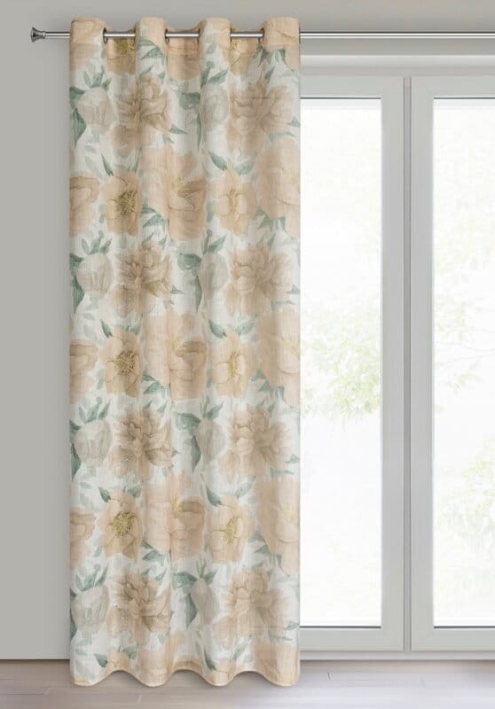 Zasłona w kwiaty 140x250 cm przelotki Karla naturalny na oknie