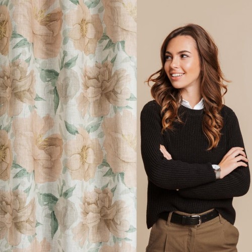 Zasłona styl romantyczny 140x250 cm przelotki Karla naturalny