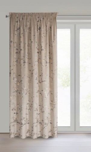 Zasłona w kwiaty na oknie 140x270 cm welurowa na taśmie Selena beżowa