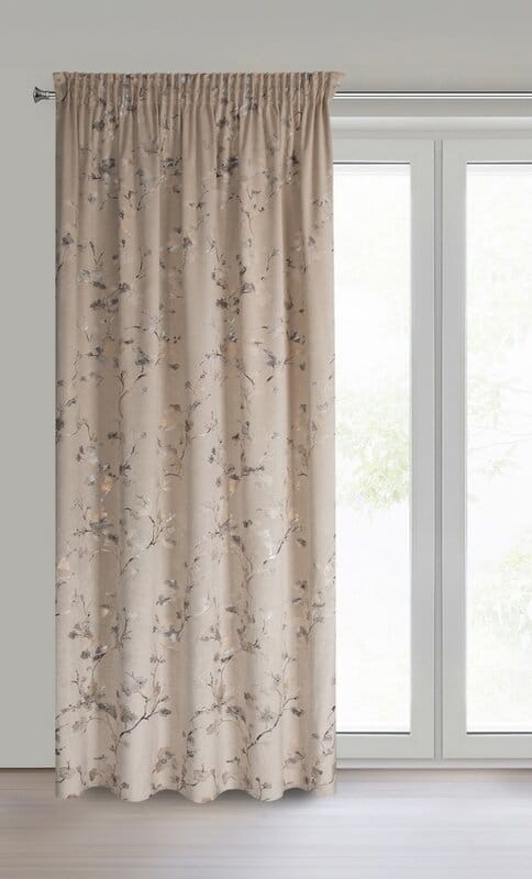 Zasłona w kwiaty na oknie 140x270 cm welurowa na taśmie Selena beżowa