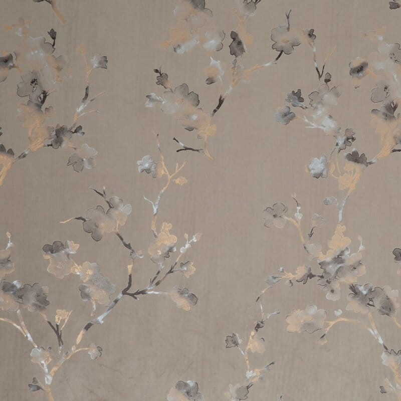 Zasłona welurowa 140x270 cm na taśmie Selena beżowa wzór kwiatowy