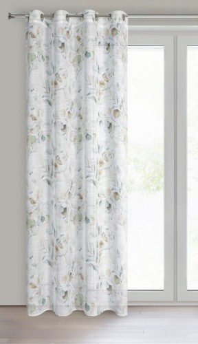 Zasłona w liście w oknie 140x250 cm przelotki Sena biało-pastelowa
