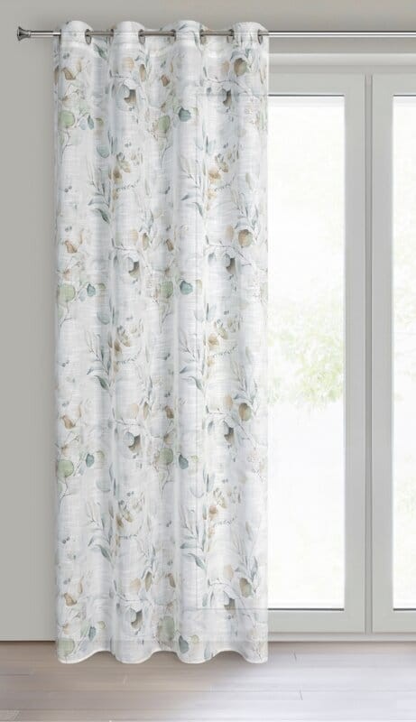Zasłona w liście w oknie 140x250 cm przelotki Sena biało-pastelowa