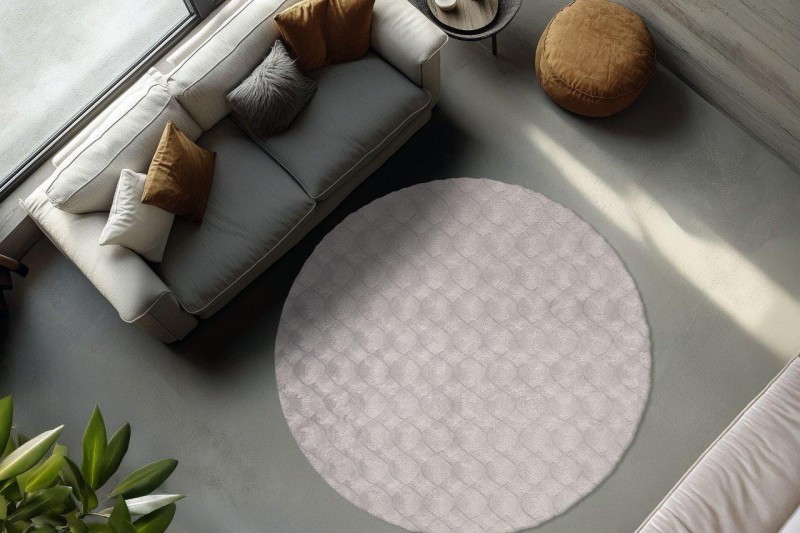 Dywan okrągły pluszowy Obsession Diamond Cut DMC 800 szary w pokoju