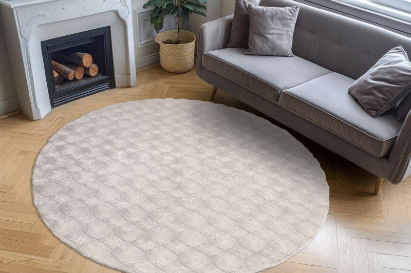 Dywan okrągły pluszowy Obsession Diamond Cut DMC 800 szary w salonie