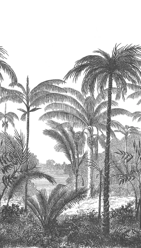 Tapeta czarno-biała mural dżungla Grandeco Orom 2 A58201.webp