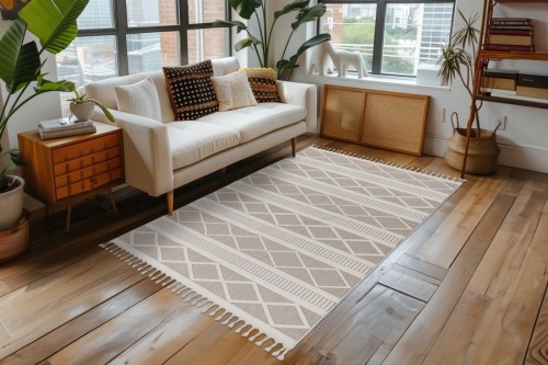 Dywan boho Ligne Lalee Tunis TUN 401 beżowy w salonie