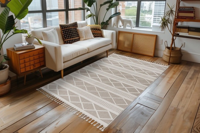 Dywan boho Ligne Lalee Tunis TUN 401 beżowy w salonie