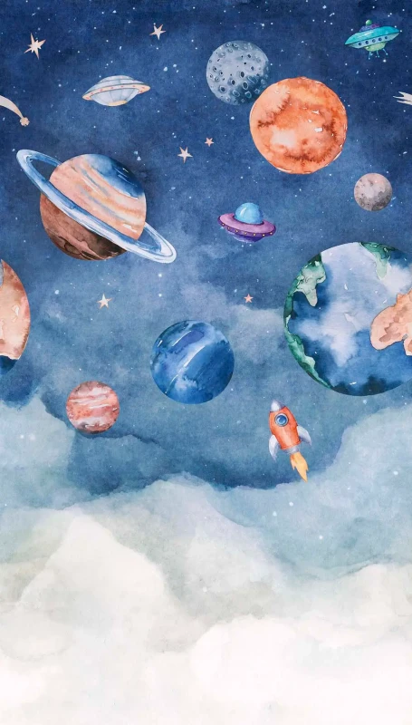 Tapeta mural dla dzieci kosmos Grandeco Orom 2  A77201.webp