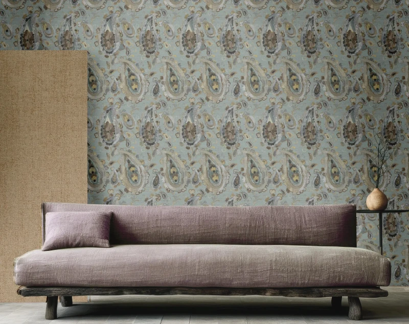 Tapeta niebieska wzór orientalny Arche 39013 Cristiana Masi w salonie