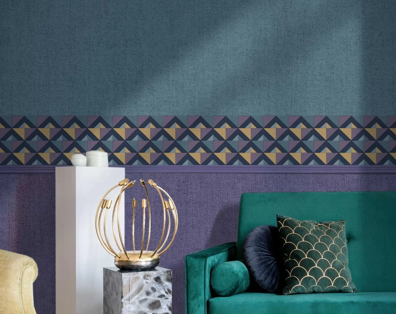 Pasek border dekoracyjny na ścianę Arche 39097 Cristiana Masi w salonie.webp