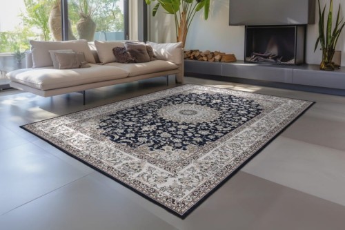 Dywan tradycyjny Lalee Home Dunya DUN 101 niebieski w salonie