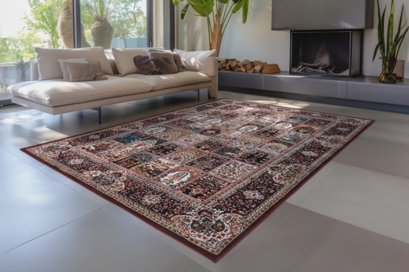 Czerwony dywan tradycyjny Lalee Home Dunya DUN 103 w salonie