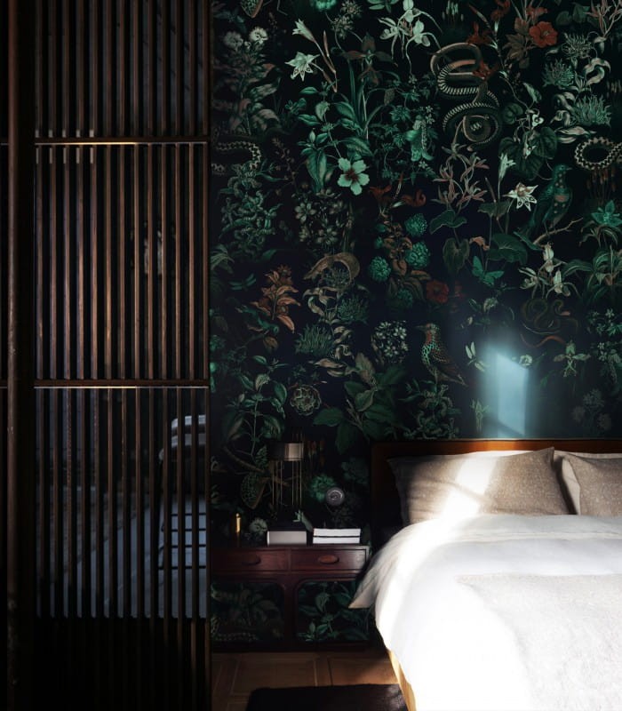 Tapeta Botanic green w sypialni.jpg