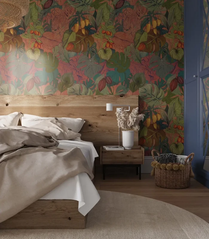 Tapeta do sypialni egzotyczne rośliny Cocoa Wallcolors.webp