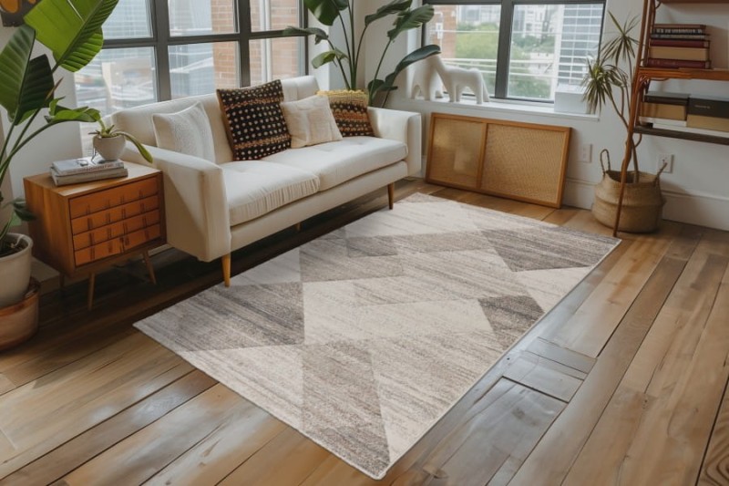 Beżowo-szary dywan nowoczesny Lalee Home Trendy Carving TRC 405 w salonie