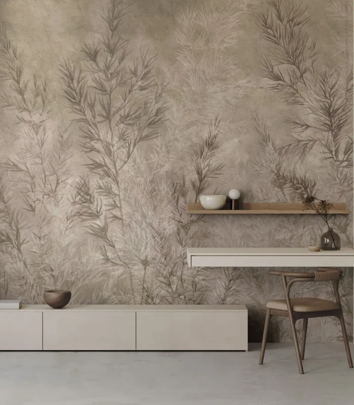Tapeta wzór roślinny w salonie Dry Grass Beige.webp