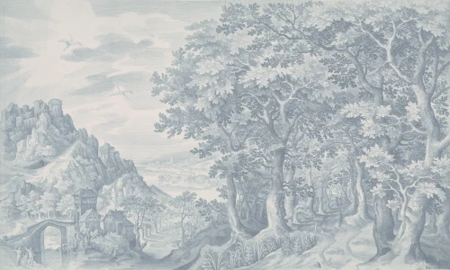 Wizualizacja tapety muralu Ethereal Forest Blue.webp