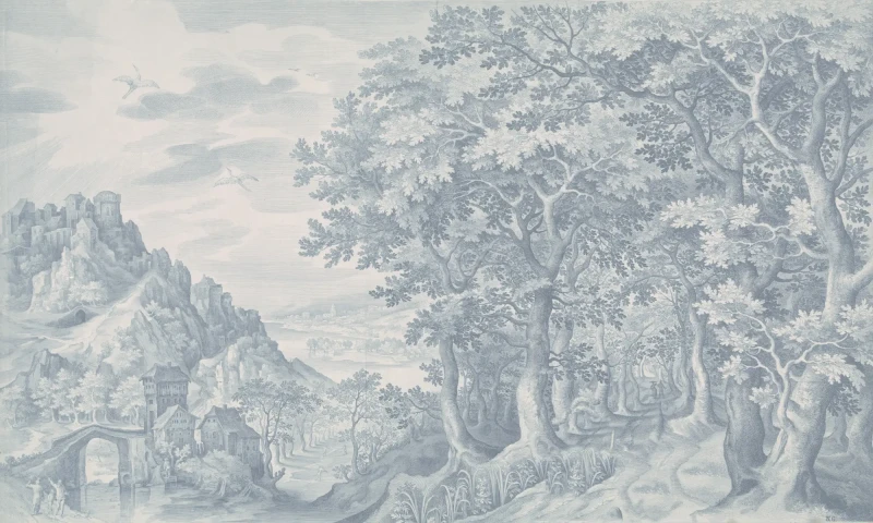 Wizualizacja tapety muralu Ethereal Forest Blue.webp