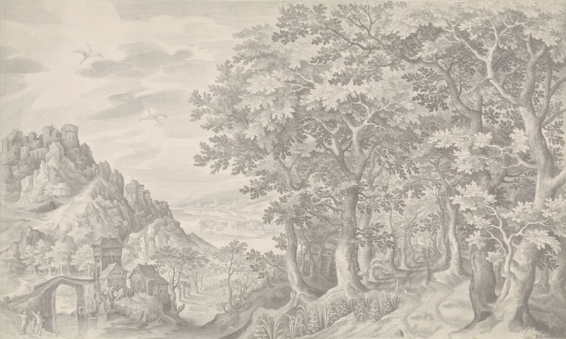 Wizualizacja tapety muralu Ethereal Forest Beige.webp