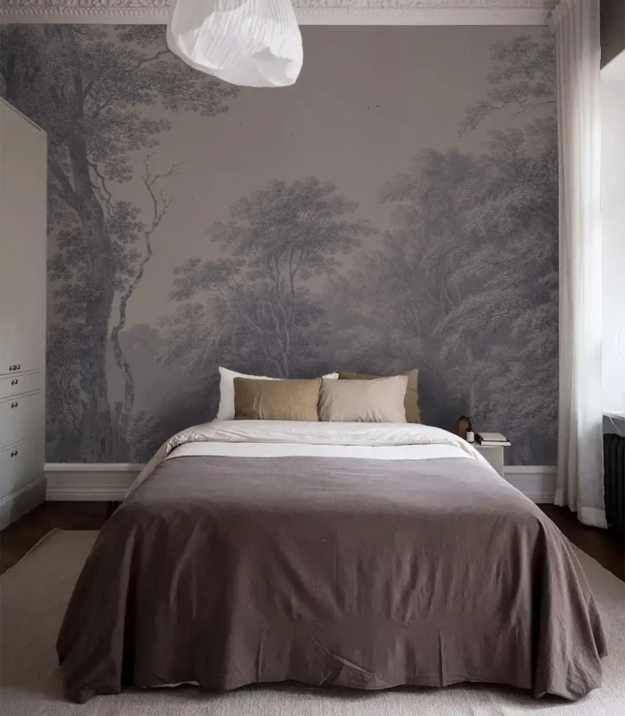 Tapeta niebieska do sypialni Watercolor Grove Blue.webp