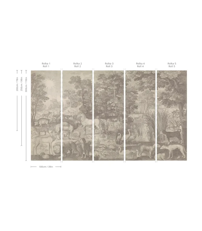 Wymiary tapety muralu Fauna Fresco Beige.webp