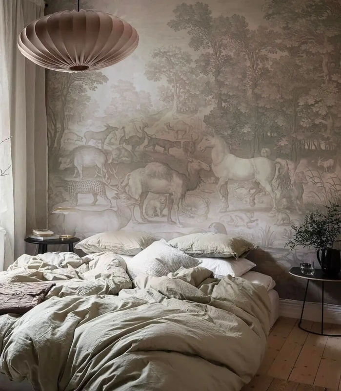 Stylowa tapeta do sypialni Fauna Fresco Beige.webp