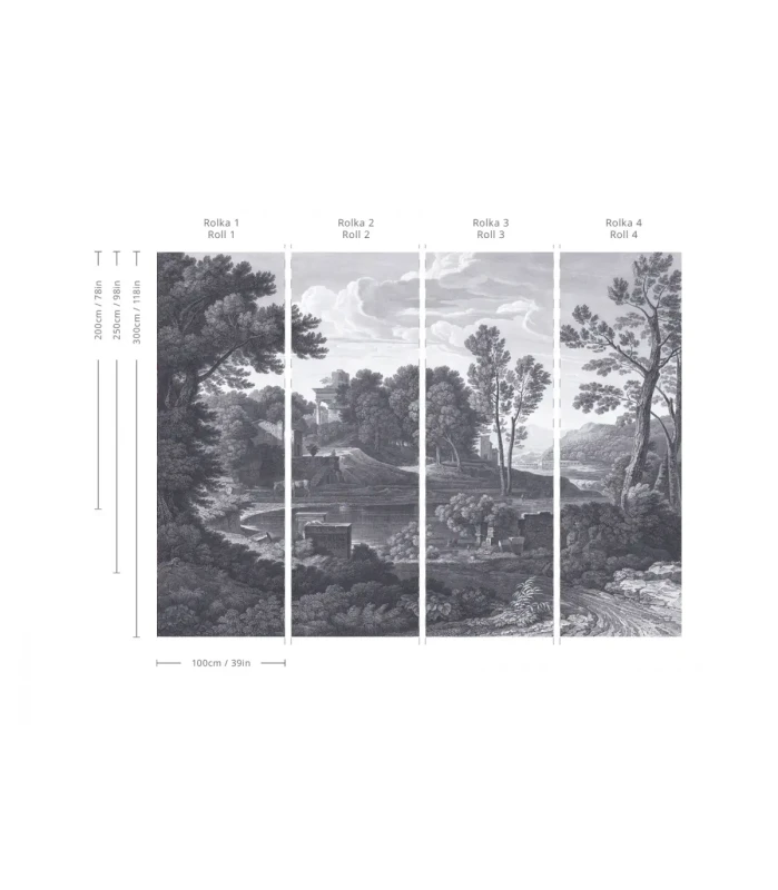 Wymiary tapety muralu Ancient Riverside Grove Blue.webp