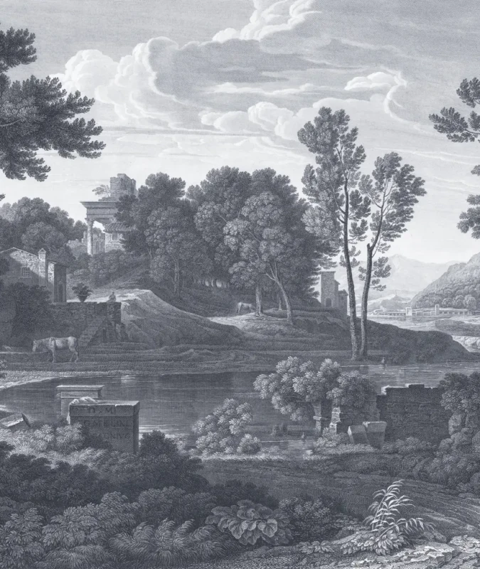 Tapeta Ancient Riverside Grove Blue.webp